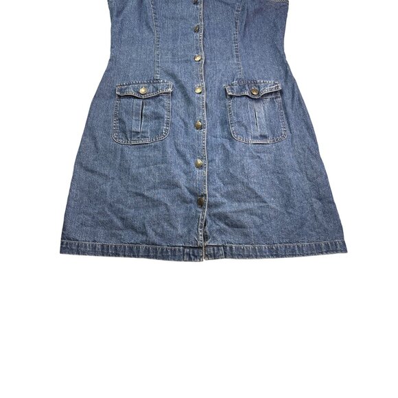Y2K St. John's Bay Denim Button Front Dress Cotton Pockets Sleeveless Womens 10M - Picture 3 of 5